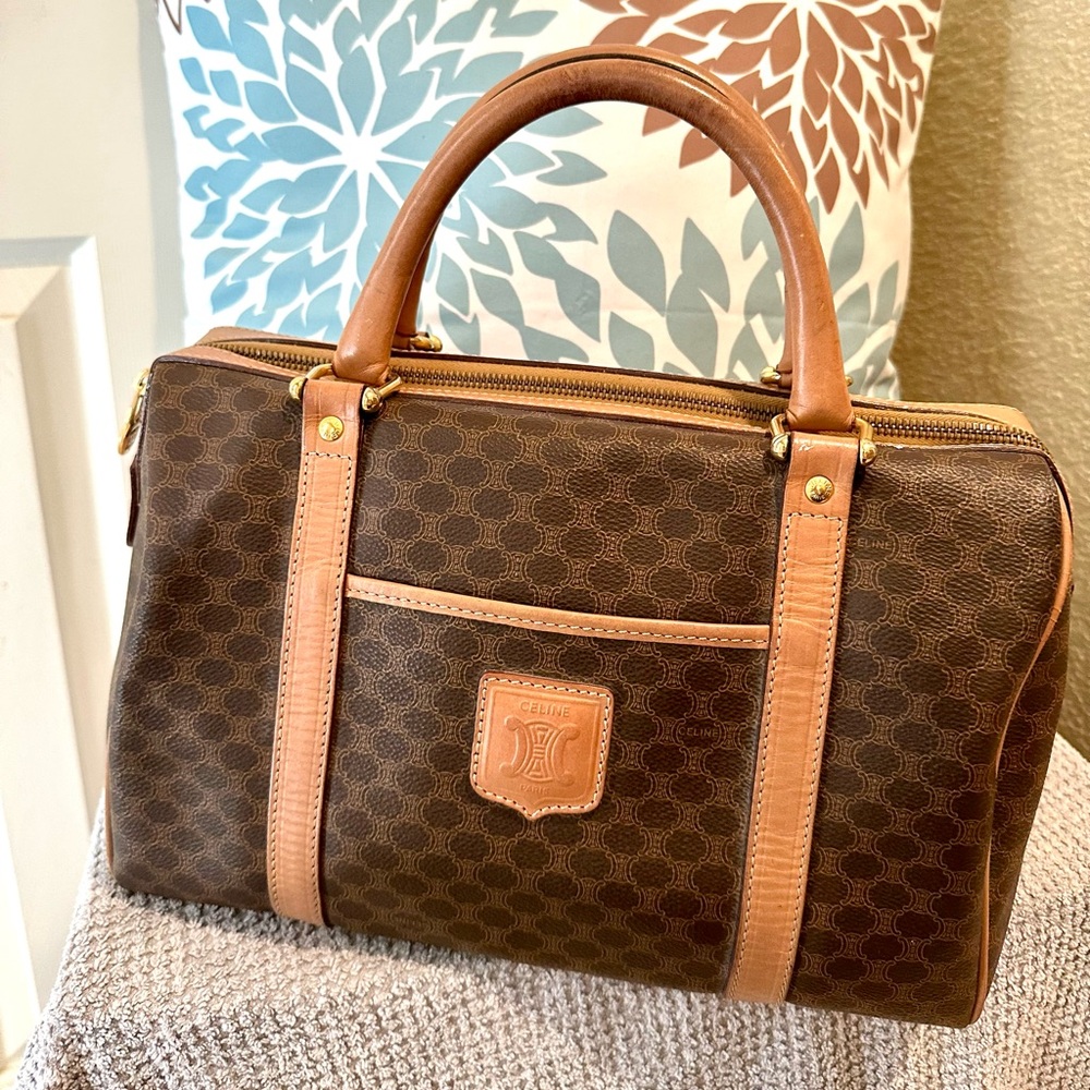 CÉLINE Brown Coated Canvas Macadam Handle Bag